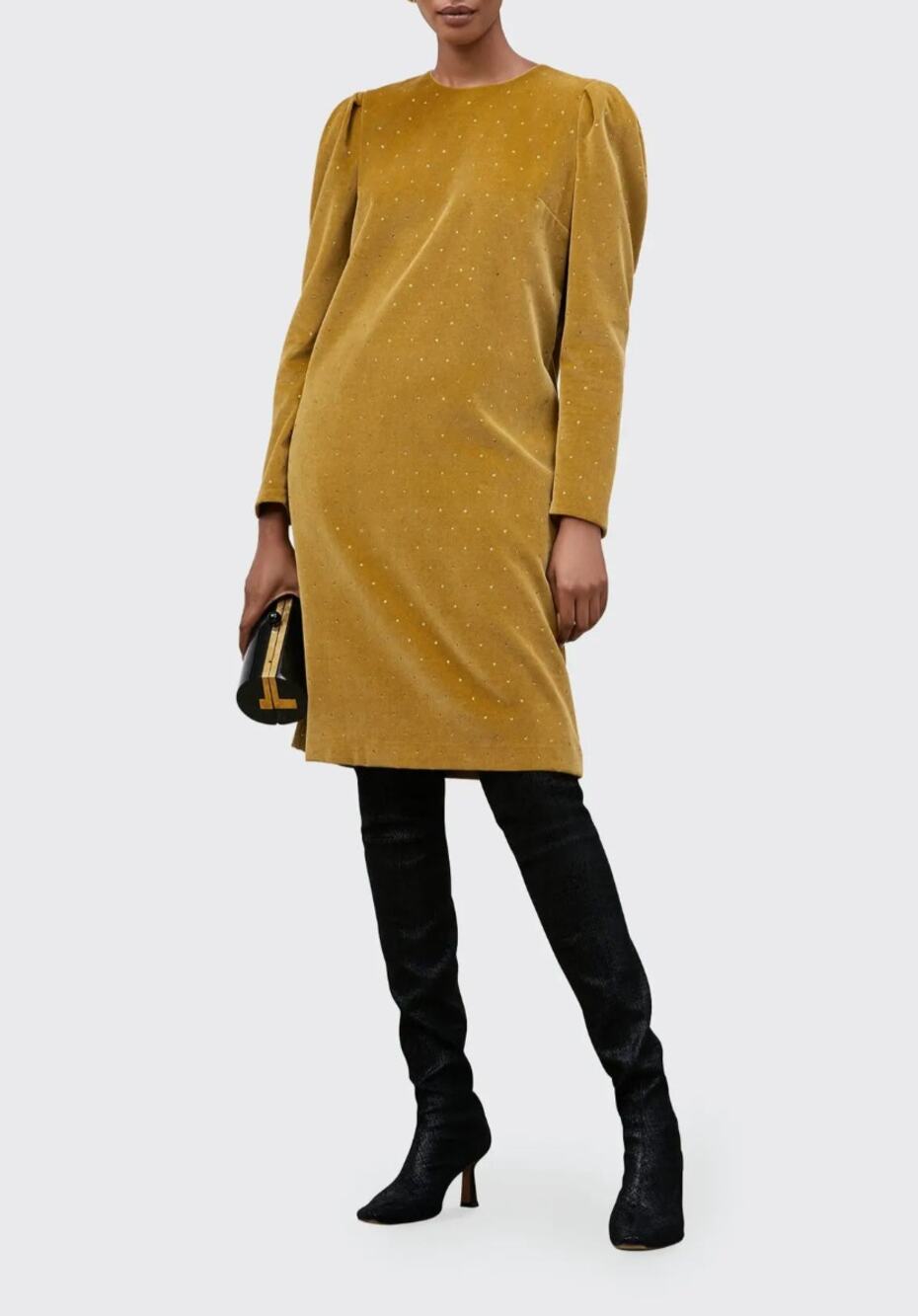 Lafayette 148 Mustard Yellow Gia Crystal Embellished Velvet Shift Dress Medium